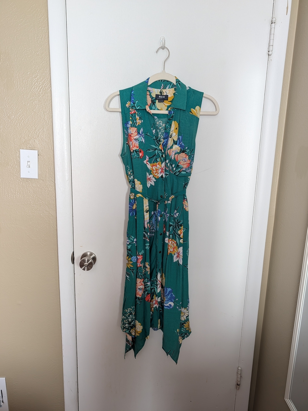 Anthropologie Teal Floral Asymmetrical Midi Dress
